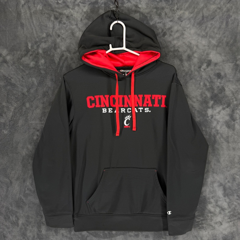 Champion Cincinnati Bearcats Hoodie Mens Small Black Red Performance Sweatshirt